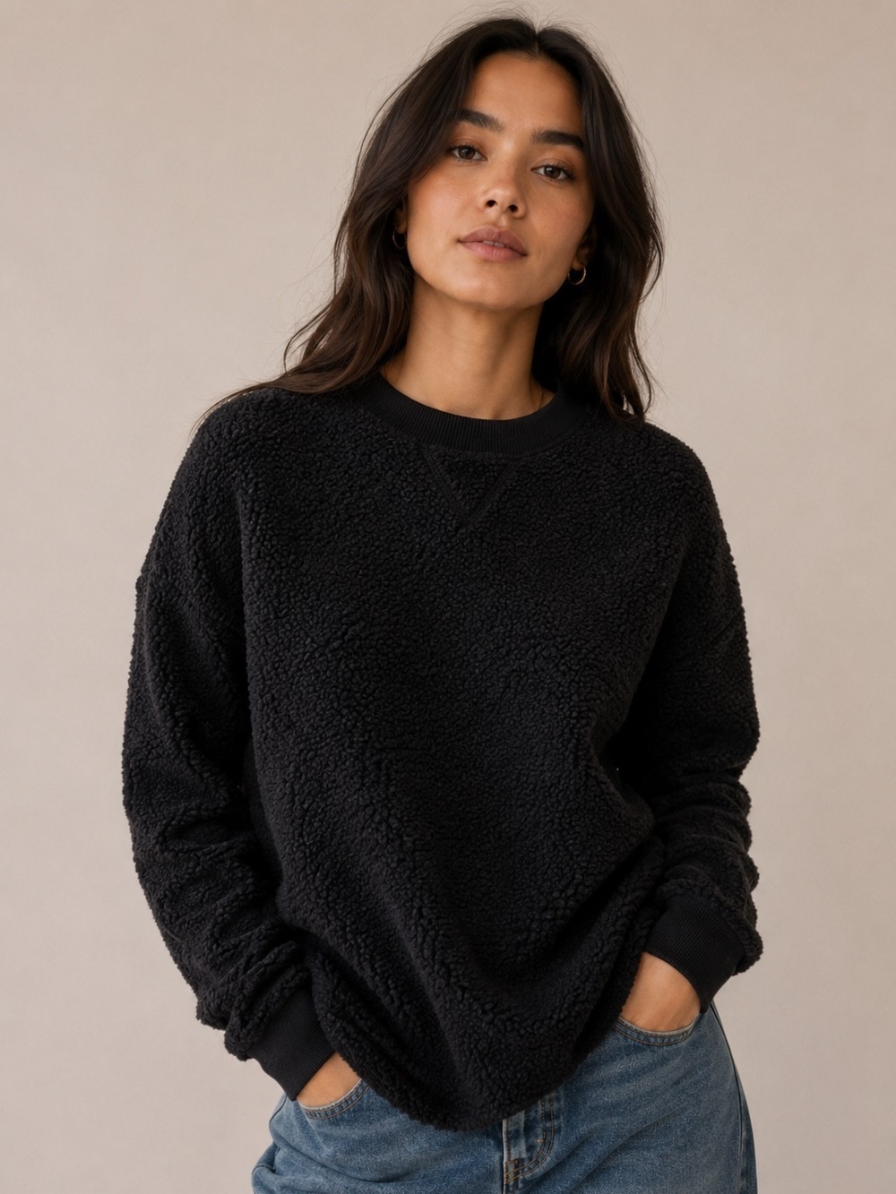 American Eagle Outfitters Black Sherpa Pullover Size XS
